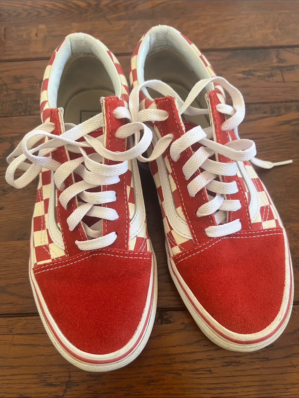 Vans Kids Red and White Checkerboard Low-Top Sneakers